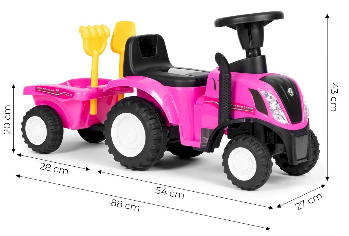 Lasten interaktiivinen traktori perävaunulla, New Holland, 20 cm x 88 cm x 43 cm, vaaleanpunainen hinta ja tiedot | Lasten sähköautot | hobbyhall.fi