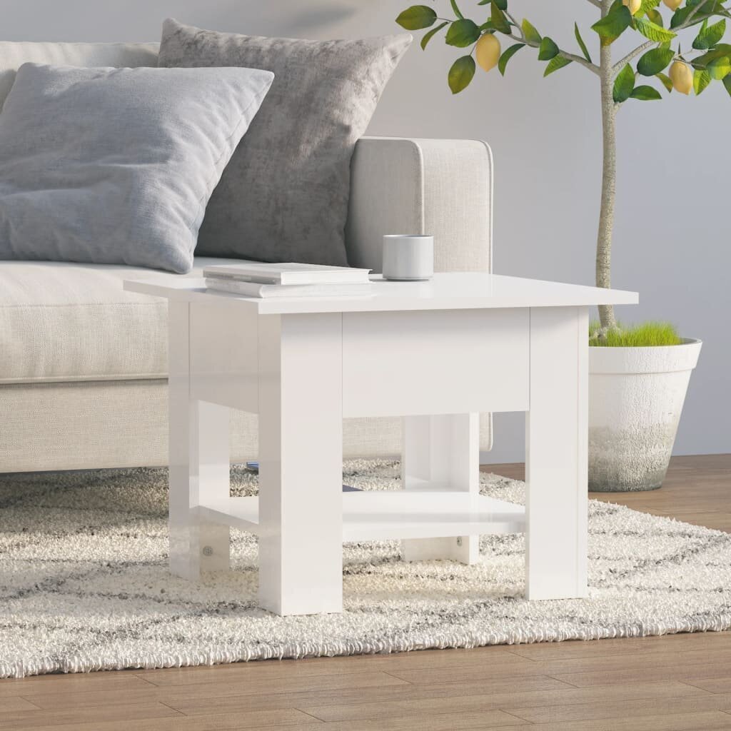 Sohvapöytä korkeakiilto valkoinen 55x55x42 cm tekninen puu hinta ja tiedot | Sohvapöydät | hobbyhall.fi