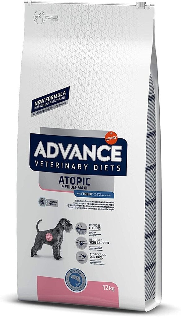 Advance Veterinary Diet Atopic Care -kuivaruoka, jossa on taimenta, keskikokoisille ja suurille koirille, paino 12 kg. hinta ja tiedot | Koiran kuivaruoka | hobbyhall.fi