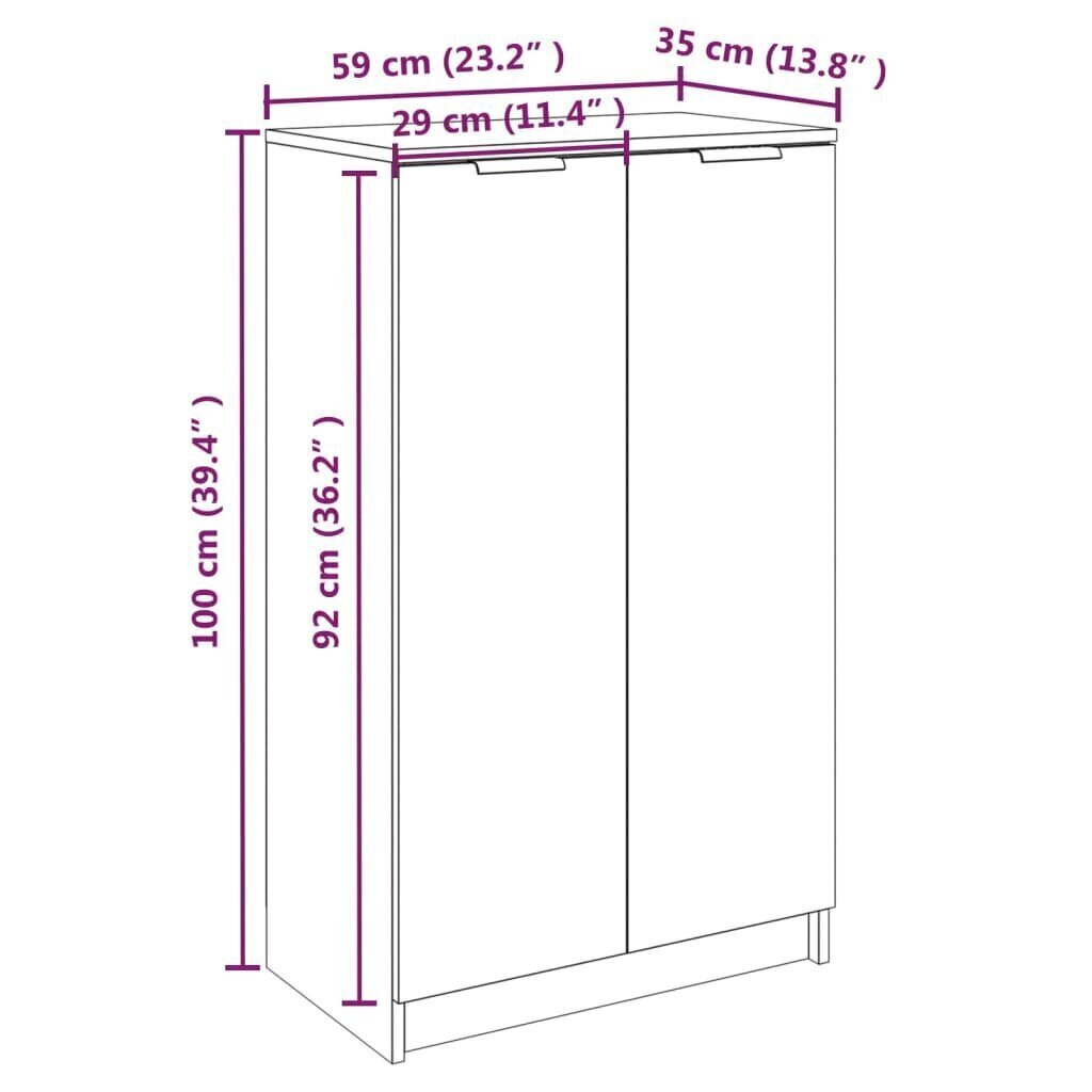 Kenkäkaappi harmaa Sonoma 59x35x100 cm tekninen puu hinta ja tiedot | Kenkäkaapit ja -hyllyt | hobbyhall.fi