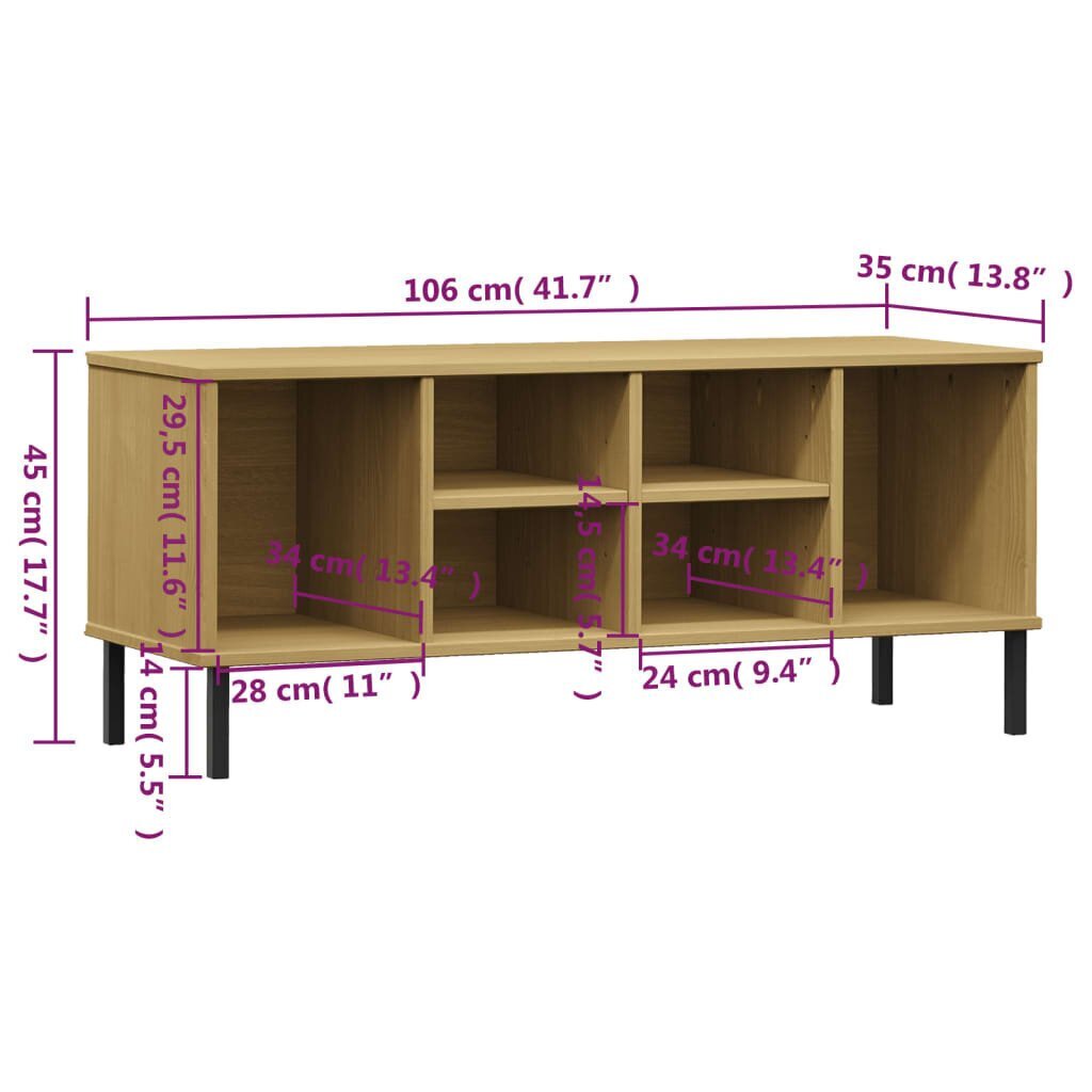 Kenkäteline metallijaloilla ruskea 106x35x45 cm täyspuu OSLO hinta ja tiedot | Kenkäkaapit ja -hyllyt | hobbyhall.fi