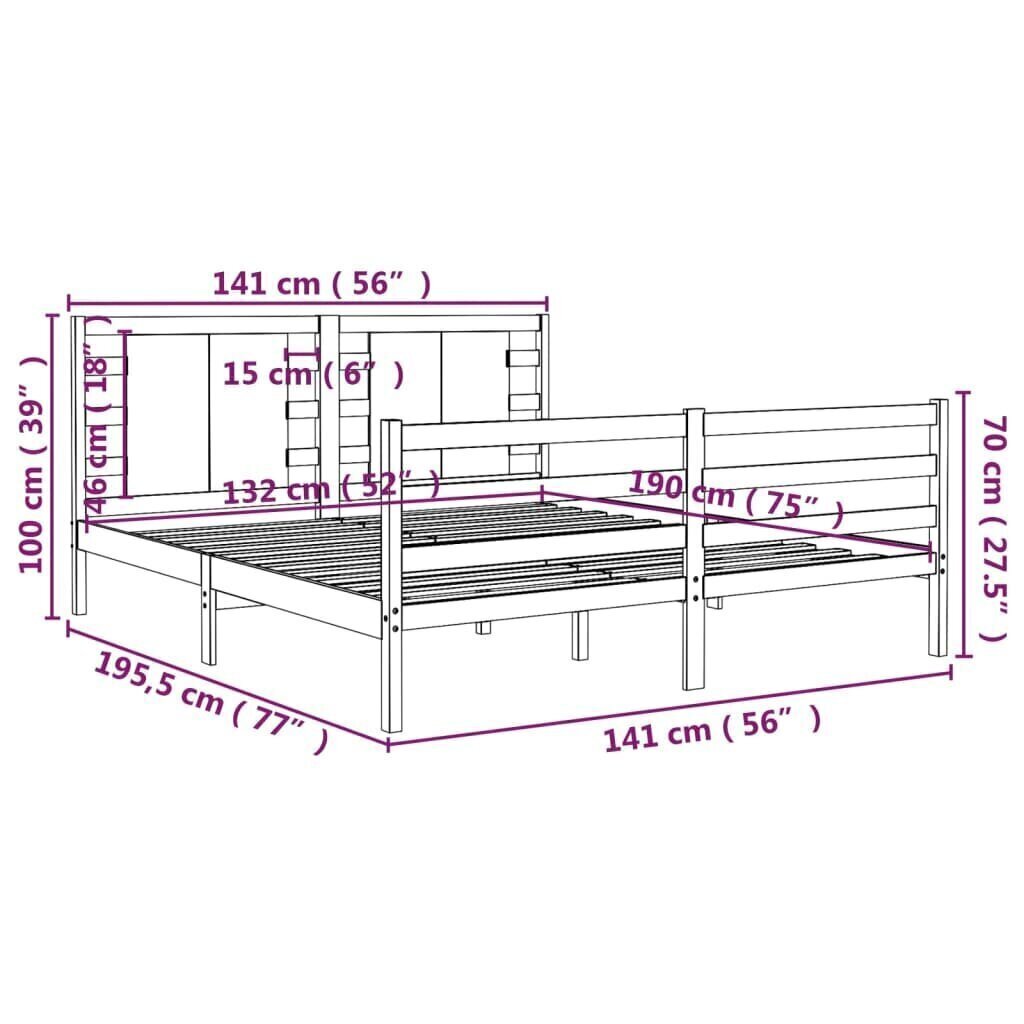 Sängynrunko valkoinen täysi mänty 135x190 cm 4FT6 Double hinta ja tiedot | Sängyt | hobbyhall.fi