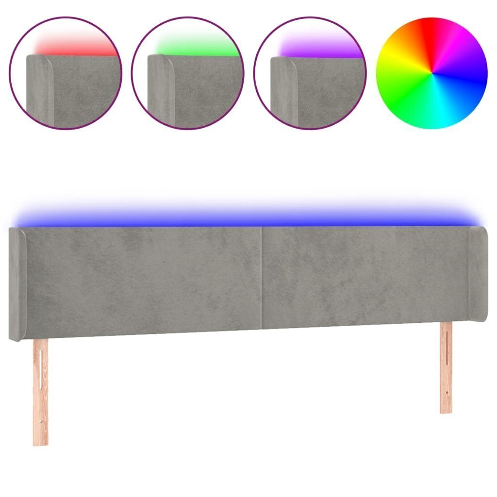 Sängynpääty LED , Velvet, 183x16x78/88cm, vaaleanharmaa hinta ja tiedot | Sängyt | hobbyhall.fi