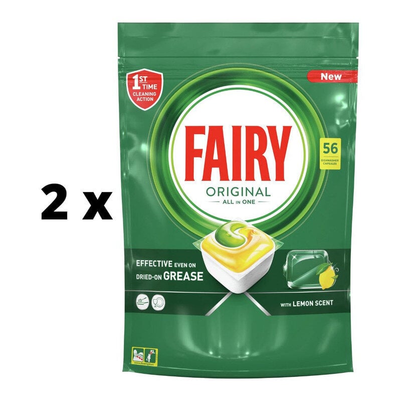 Automaattiset astianpesukonekapselit FAIRY All in One LEMON, 56 kpl x 2 kpl paketti hinta ja tiedot | Astianpesuaineet | hobbyhall.fi