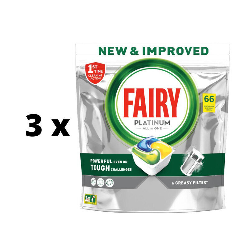 Automaattiset astianpesukonekapselit FAIRY Platinum LEMON, 66 kpl x 3 kpl paketti hinta ja tiedot | Astianpesuaineet | hobbyhall.fi