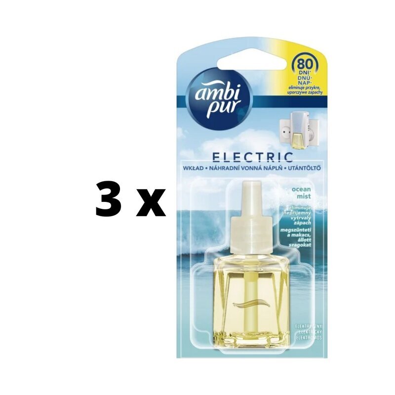 Sähköinen ilmanraikastimen korvaava AMBI PUR Ocean Mist, 20 ml x 3 kpl paketti hinta ja tiedot | Ilmanraikastimet | hobbyhall.fi