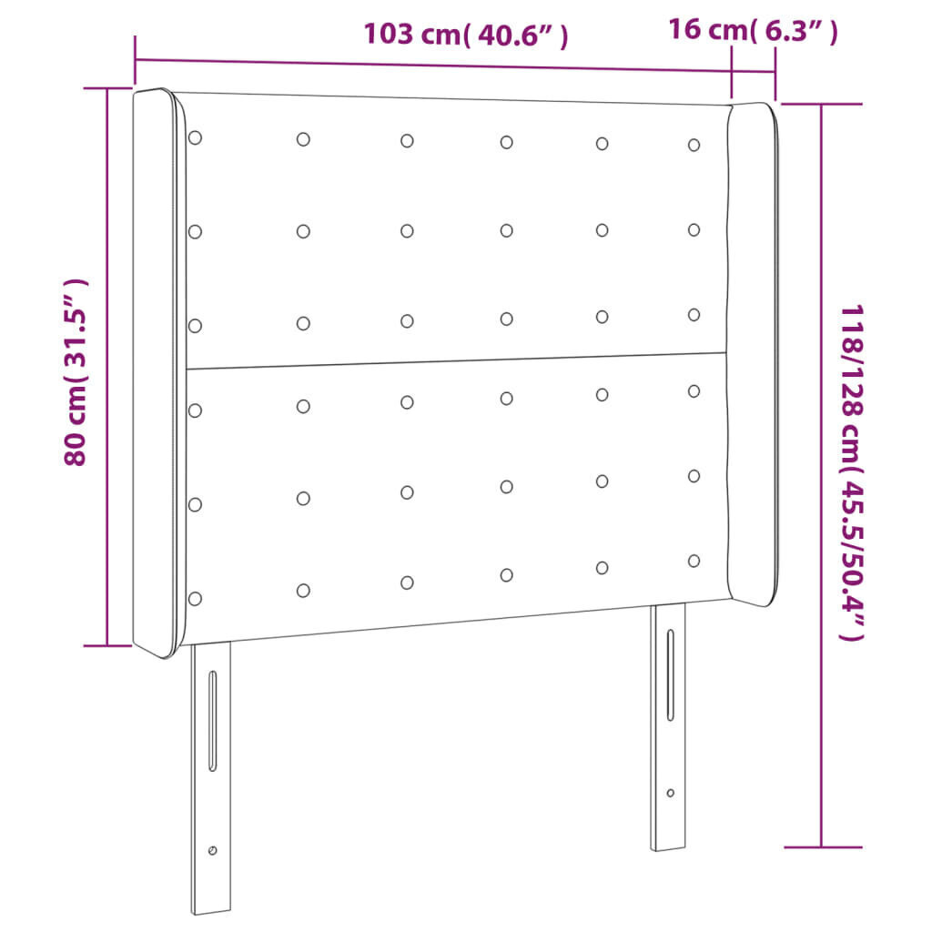 Sängynpääty LEDillä, valkoinen, 103x16x118/128 cm hinta ja tiedot | Sängyt | hobbyhall.fi