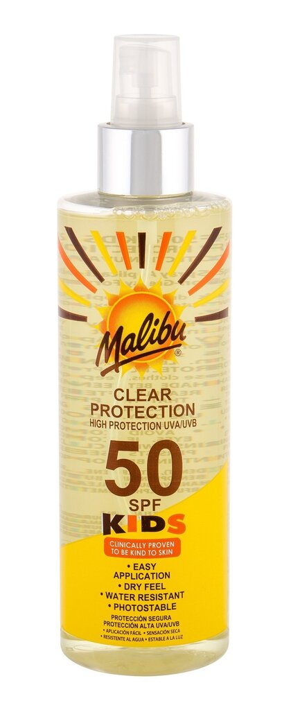 Malibu Kids Clear Protection SPF50 aurinkosuojasuihke 250 ml hinta ja tiedot | Aurinkovoiteet | hobbyhall.fi