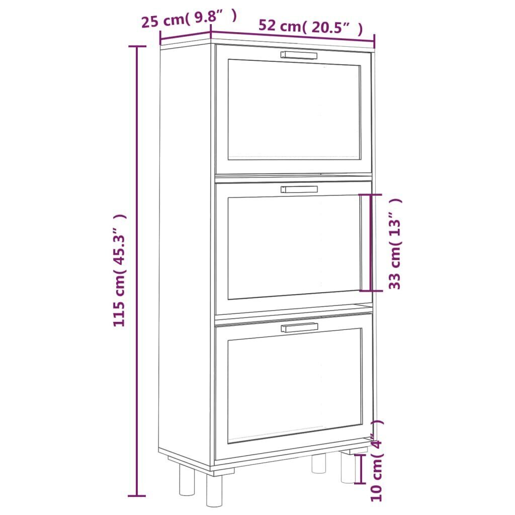 Kenkäkaappi ruskea 52x25x115 cm tekninen puu/luonnonrottinki hinta ja tiedot | Kenkäkaapit ja -hyllyt | hobbyhall.fi