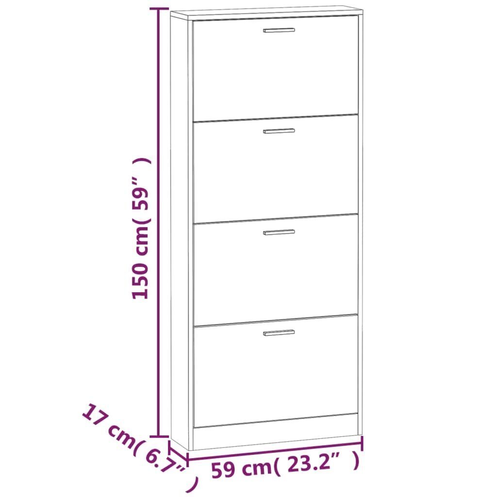 Kenkäkaappi harmaa Sonoma 59x17x150 cm tekninen puu hinta ja tiedot | Kenkäkaapit ja -hyllyt | hobbyhall.fi