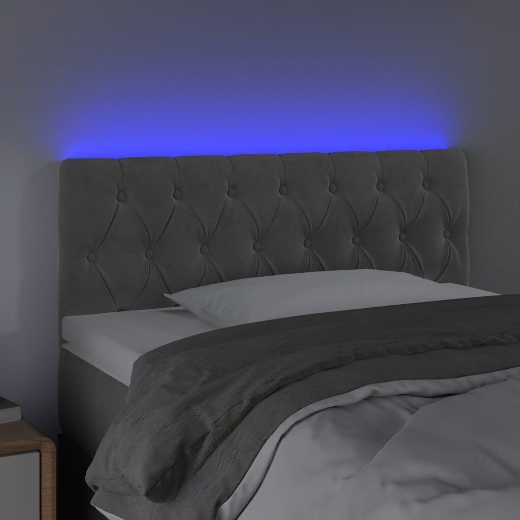 Sängynpäädy LED , Velvet, 100x7x78/88cm, vaaleanharmaa hinta ja tiedot | Sängyt | hobbyhall.fi