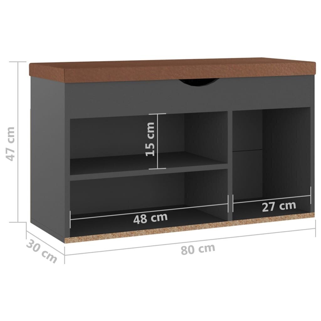 Kenkäpenkki tyynyllä, harmaa, 80x30x47cm, MDP hinta ja tiedot | Kenkäkaapit ja -hyllyt | hobbyhall.fi