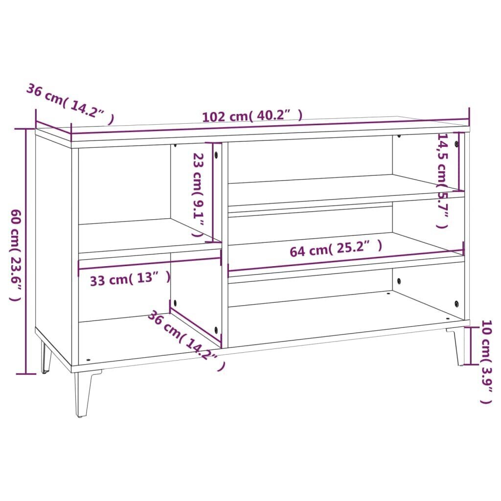 Kenkäkaappi korkeakiilto valkoinen 102x36x60 cm tekninen puu hinta ja tiedot | Kenkäkaapit ja -hyllyt | hobbyhall.fi