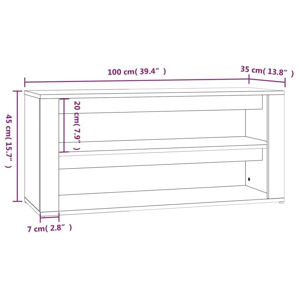 Kenkäteline korkeakiilto valkoinen 100x35x45 cm tekninen puu hinta ja tiedot | Kenkäkaapit ja -hyllyt | hobbyhall.fi