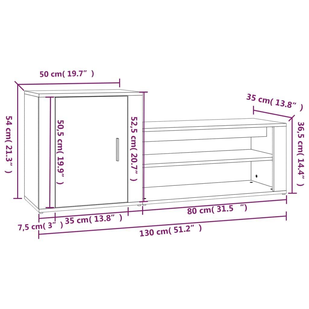 Kenkäkaappi savutammi 130x35x54 cm tekninen puu hinta ja tiedot | Kenkäkaapit ja -hyllyt | hobbyhall.fi