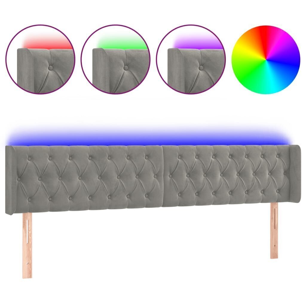 Sängynpäädy LED , Velvet, 183x16x78/88cm, vaaleanharmaa hinta ja tiedot | Sängyt | hobbyhall.fi