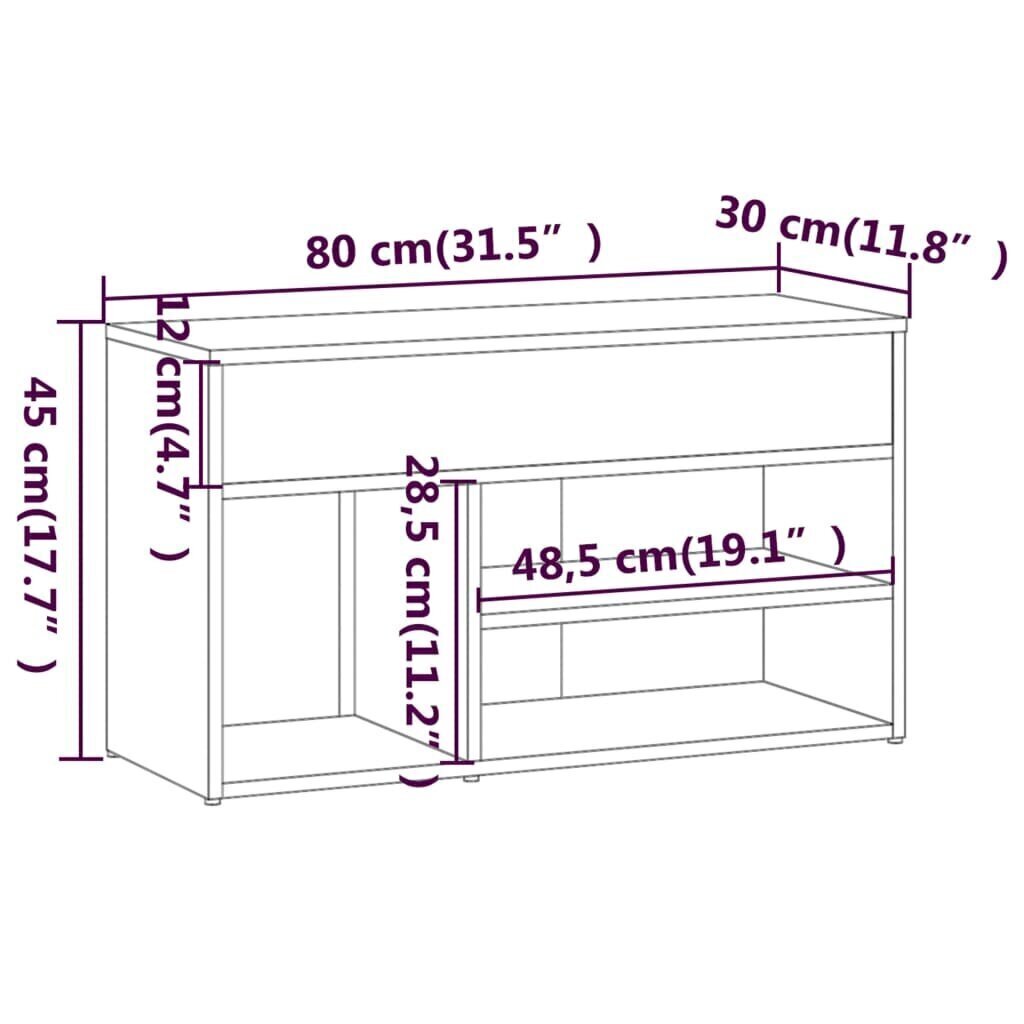 Kenkäpenkki savutammi 80x30x45 cm tekninen puu hinta ja tiedot | Kenkäkaapit ja -hyllyt | hobbyhall.fi