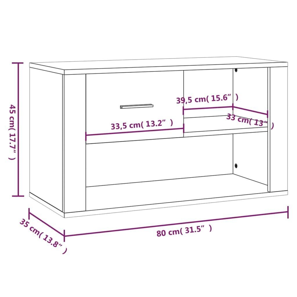 Kenkäkaappi ruskea tammi 80x35x45 cm tekninen puu hinta ja tiedot | Kenkäkaapit ja -hyllyt | hobbyhall.fi