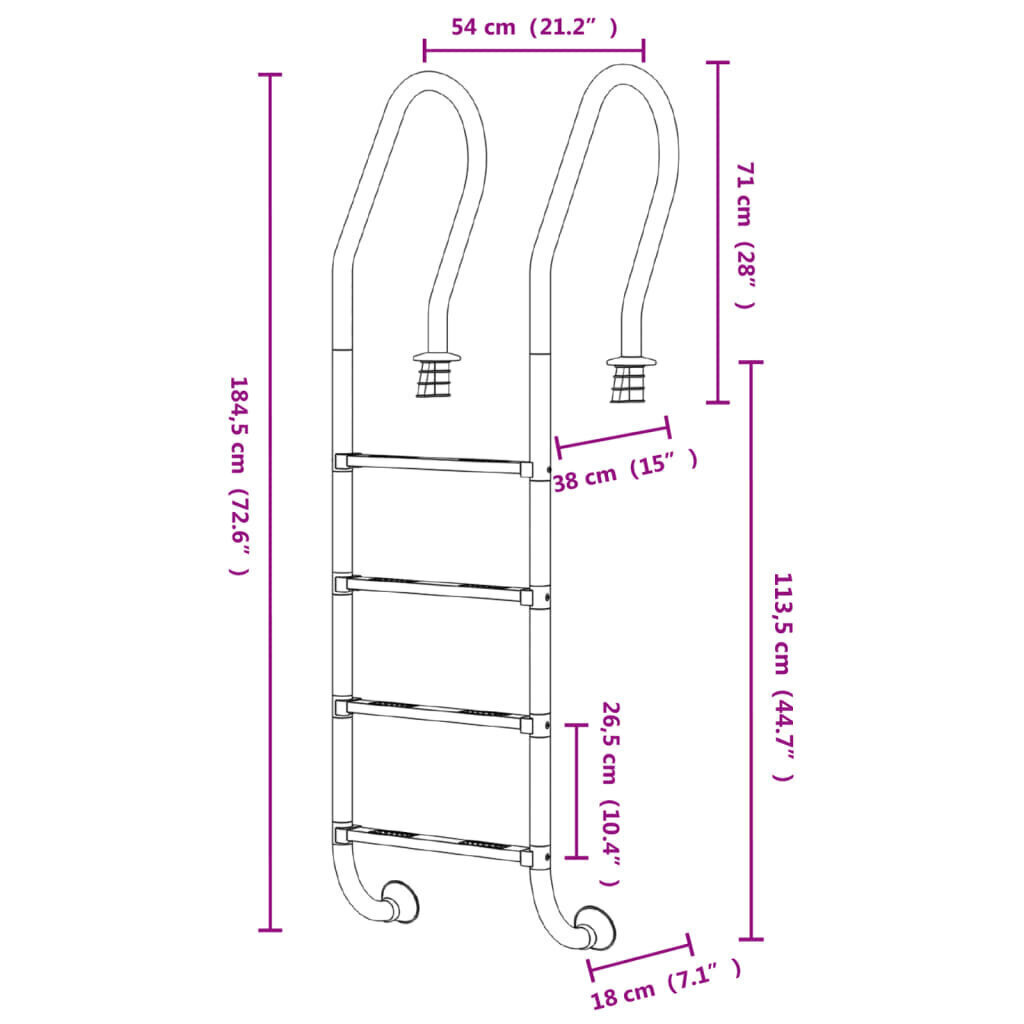 Uima-allastikkaat 54x38x184,5 cm 304 ruostumaton teräs hinta ja tiedot | Uima-allastarvikkeet | hobbyhall.fi