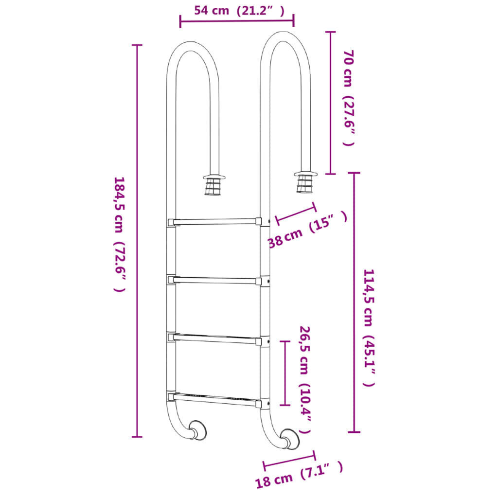 Uima-allastikkaat 54x38x184,5 cm 304 ruostumaton teräs hinta ja tiedot | Uima-allastarvikkeet | hobbyhall.fi