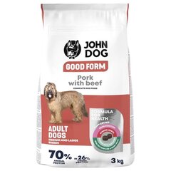 John Dog Good Form Adult Medium and Large Breeds, sian- ja naudanlihalla, 3 kg hinta ja tiedot | Koiran kuivaruoka | hobbyhall.fi