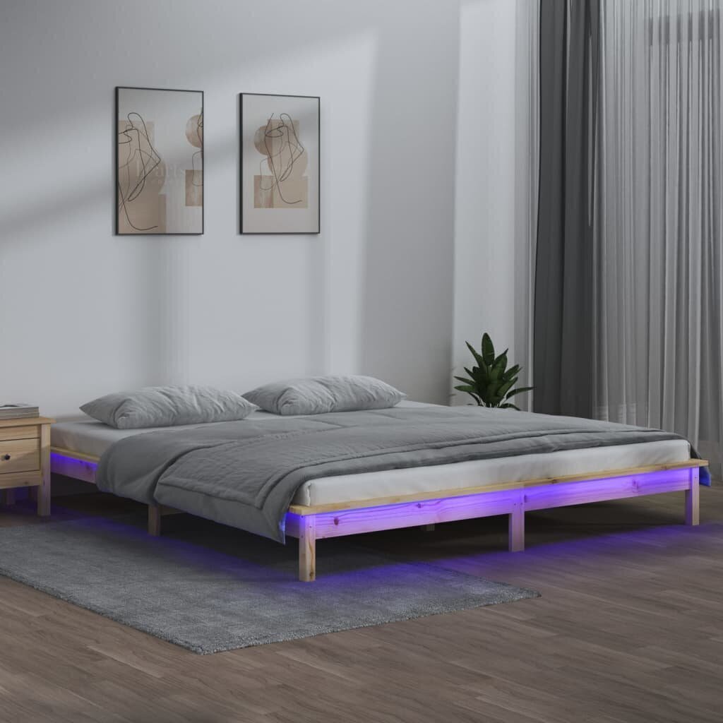 Sängynrunko LED-valoilla 135x190 cm Double täysi puu hinta ja tiedot | Sängyt | hobbyhall.fi