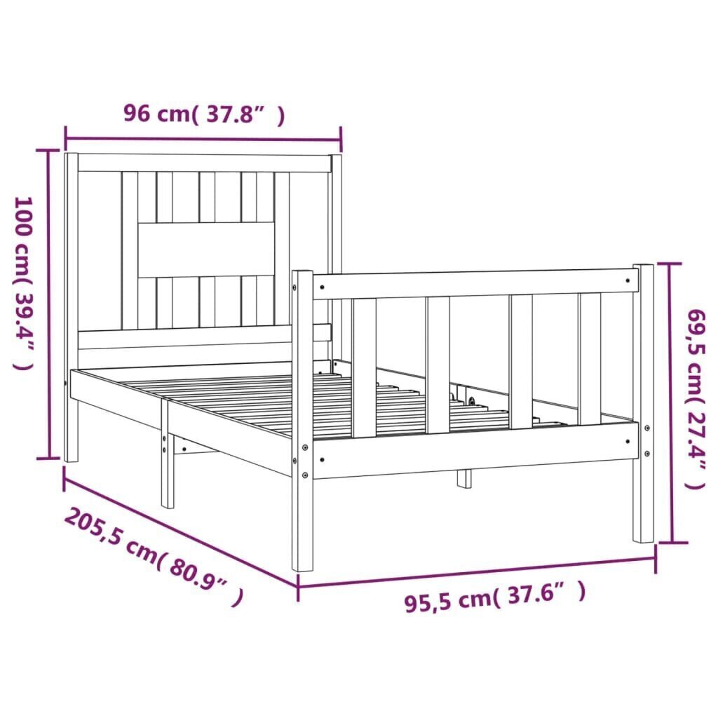 Sängynrunko päätylevyllä musta 90x200 cm täysi mänty hinta ja tiedot | Sängyt | hobbyhall.fi