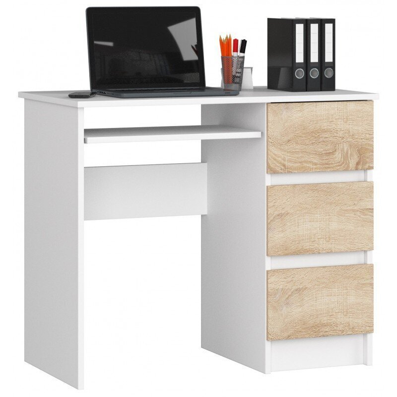 Työpöytä NORE A6, oikea, valkoinen/tammi hinta ja tiedot | Tietokonepöydät ja työpöydät | hobbyhall.fi