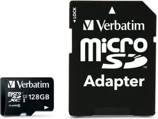 "verbatim micro secure digital card premium, 128 gb, micro sdxc, 44085, uhs-i u1 (luokka 10), sovittimella". hinta ja tiedot | Puhelimen muistikortit | hobbyhall.fi