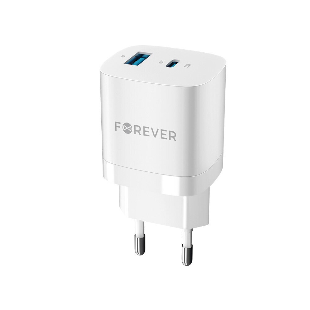 Forever TC-05 GaN PD QC laturi 1x USB-C 1x USB 33W valkoinen hinta ja tiedot | Puhelimen laturit | hobbyhall.fi