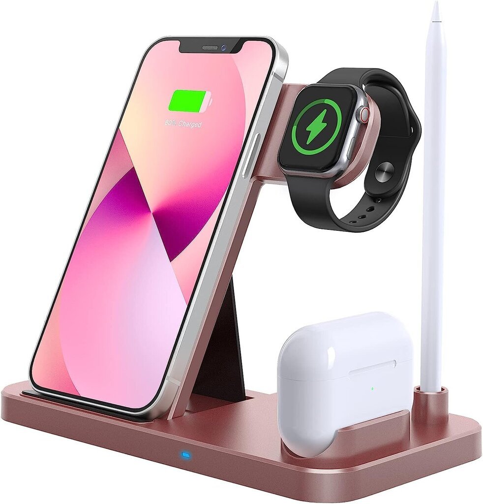 Lechly Wireless Charger, 4 in 1 induktiivinen latausasema Apple Watch Airpods Prolle, Qi-sertifioitu langaton laturi iPhone 12/SE/11/X/XS Max/8, Samsung Galaxy S20/S10 hinta ja tiedot | Puhelimen laturit | hobbyhall.fi