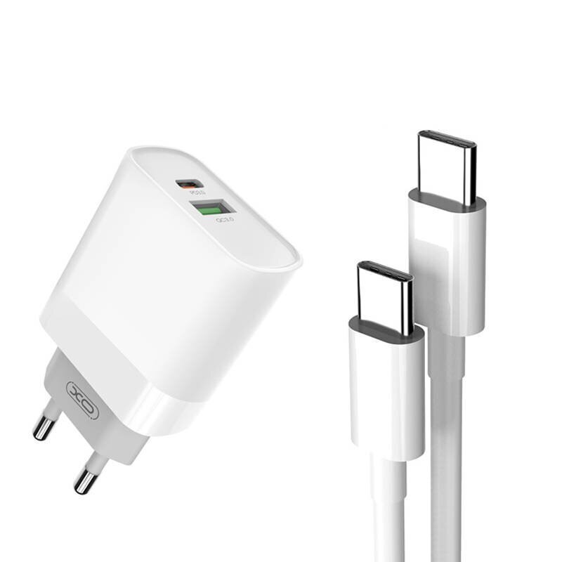 Seinälaturi + USB-C-kaapeli XO L64 20W, QC3.0, PD (valkoinen) hinta ja tiedot | Puhelimen laturit | hobbyhall.fi