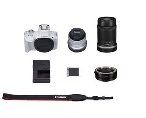 Canon EOS R50 + RF-S 18-45mm IS STM + RF-S 55-210mm IS STM + kiinnityssovitin EF-EOS R (valkoinen) hinta ja tiedot | Kamerat | hobbyhall.fi