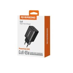 Riversong seinälaturi PowerKub G45 2x USB-C 45W musta AD95 hinta ja tiedot | Puhelimen laturit | hobbyhall.fi