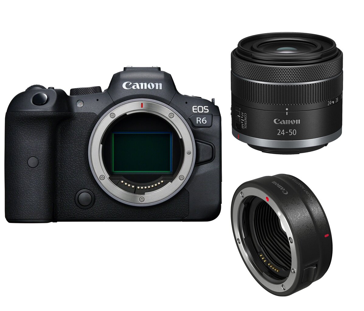 Canon EOS R6 + RF 24-50mm f/4.5-6.3 IS STM + kiinnityssovitin EF-EOS R hinta ja tiedot | Kamerat | hobbyhall.fi