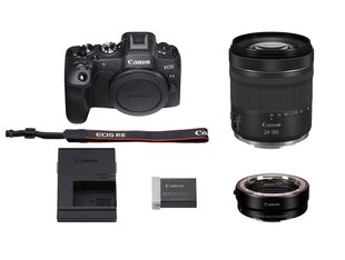 Canon EOS R8 + RF 24-105mm f/4-7.1 IS STM + kiinnityssovitin EF-EOS R hinta ja tiedot | Kamerat | hobbyhall.fi