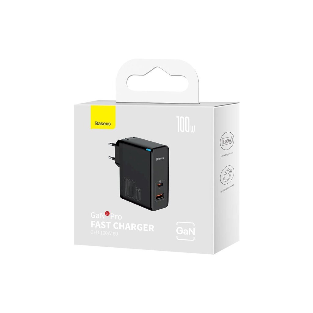 Nopea yleisverkkolaturi, Baseus Pro CCGAN100E51, USB-C / USB 100 W., musta hinta ja tiedot | Puhelimen laturit | hobbyhall.fi