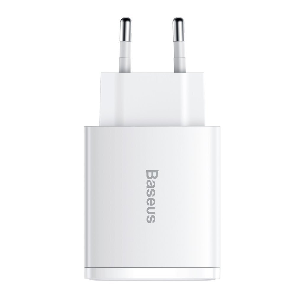 Kompakti pikalaturi, Baseus, 2x USB-C, 30 W, 3A PD QC, valkoinen hinta ja tiedot | Puhelimen laturit | hobbyhall.fi