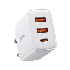 Kompakti pikalaturi, Baseus, 2x USB-C, 30 W, 3A PD QC, valkoinen hinta ja tiedot | Puhelimen laturit | hobbyhall.fi