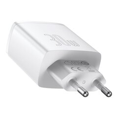 Kompakti pikalaturi, Baseus, 2x USB-C, 30 W, 3A PD QC, valkoinen hinta ja tiedot | Puhelimen laturit | hobbyhall.fi