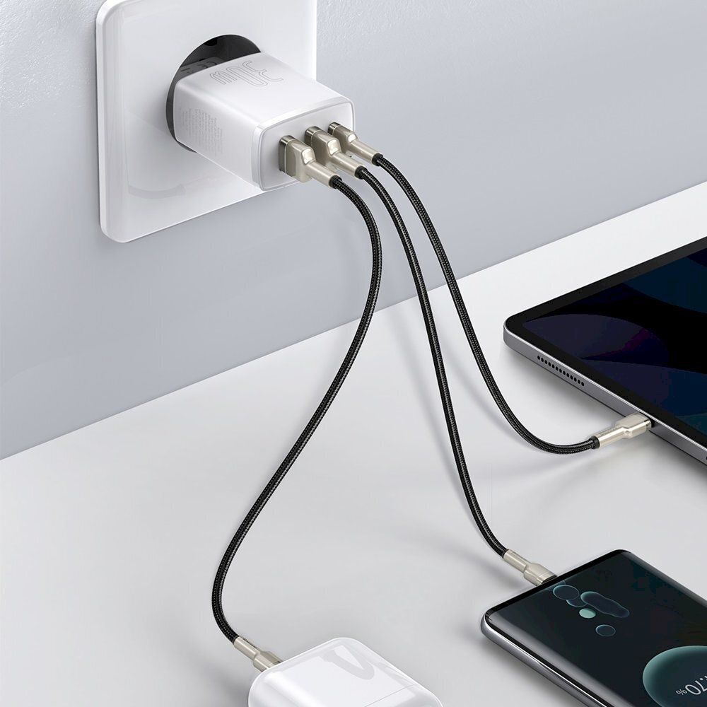 Kompakti pikalaturi, Baseus, 2x USB-C, 30 W, 3A PD QC, valkoinen hinta ja tiedot | Puhelimen laturit | hobbyhall.fi