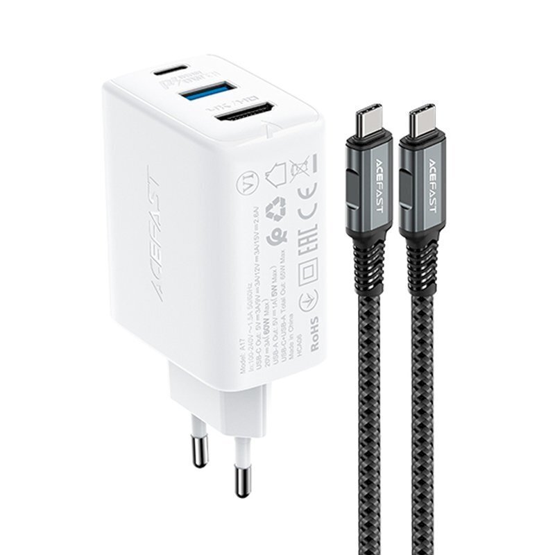 Laturisovitin, 2in1, Acefast, USB-C-kaapelilla, USB-C, HDMI, 4K, valkoinen hinta ja tiedot | Puhelimen laturit | hobbyhall.fi