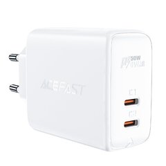 Verkkolaturi, Acefast, kahdella USB-C-portilla, PD 50 W., valkoinen hinta ja tiedot | Puhelimen laturit | hobbyhall.fi