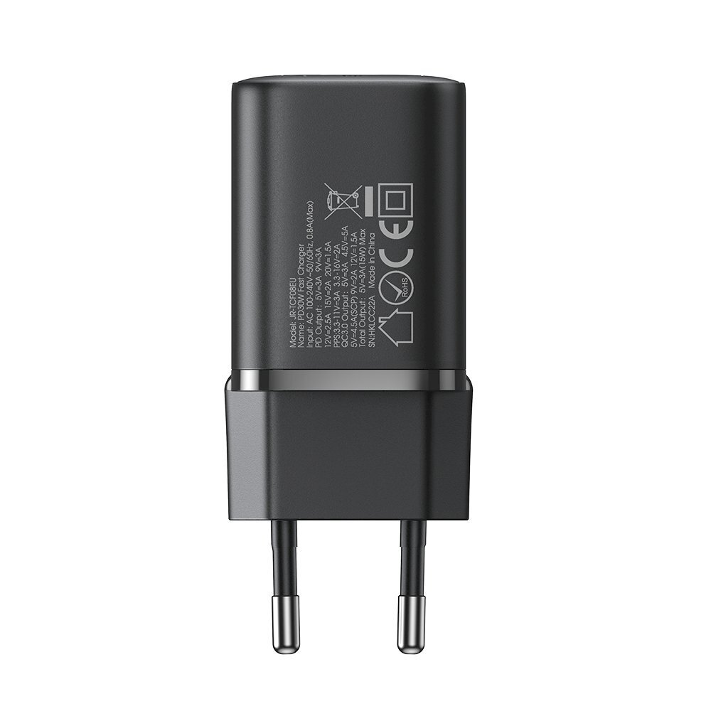 Pikalaturi, Joyroom JR-TCF08EU1, 30 W., USB-A ja USB-C PD QC AFC FCP, musta hinta ja tiedot | Puhelimen laturit | hobbyhall.fi