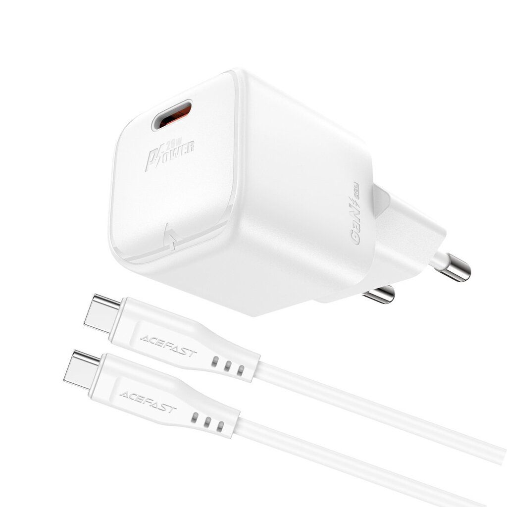 Mini verkkovirtalaturi, Acefast A731, PD 20W, GaN, USB-C-kaapeli, valkoinen hinta ja tiedot | Puhelimen laturit | hobbyhall.fi