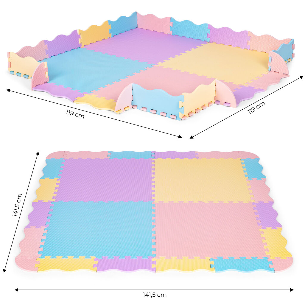 Värikäs vaahtomuovimatto lapsille aidalla 141,5x141,5 cm 24 kpl. IPLAY hinta ja tiedot | Leikkimatot | hobbyhall.fi