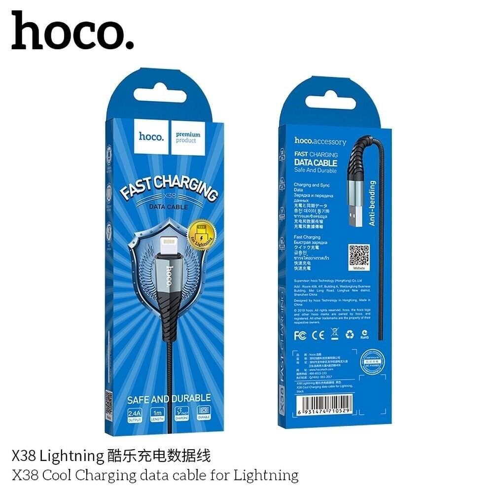 Hoco lataus/data kaapeli varten iPhone Lightning 8-pin X38 1 mittari musta hinta ja tiedot | Puhelinkaapelit | hobbyhall.fi