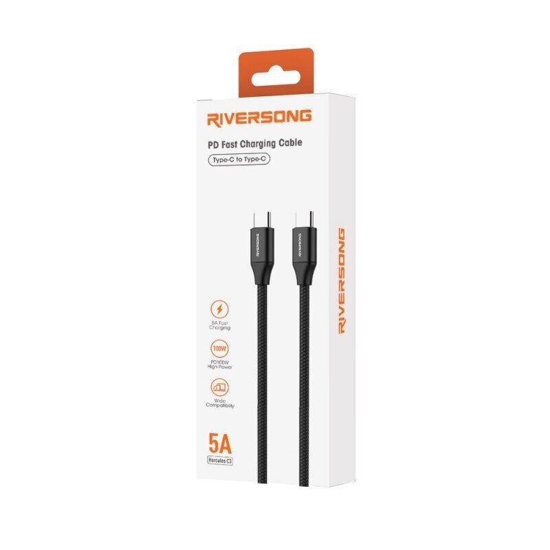 Riversong-kaapeli Hercules C3 USB-C - USB-C 1,2m 100W musta CT82 hinta ja tiedot | Puhelinkaapelit | hobbyhall.fi