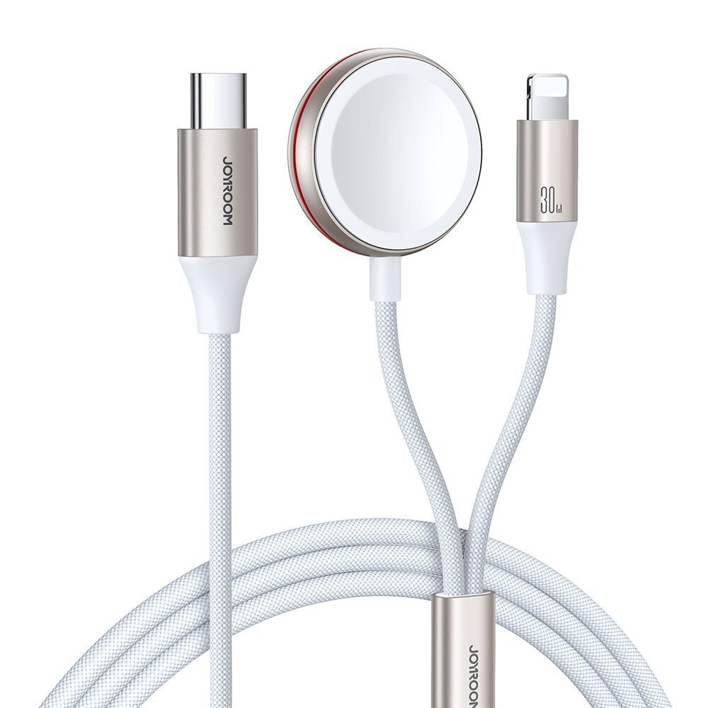 Induktiolaturi, 2in1, Joyroom S-IW0121, Apple Watch, USB-C, 1,5 m, valkoinen hinta ja tiedot | Puhelinkaapelit | hobbyhall.fi