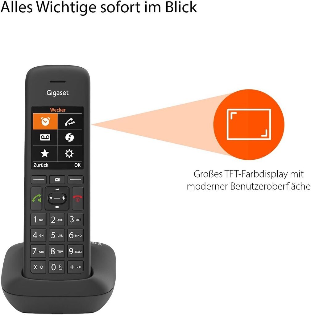Gigaset C575A, Cordless -puhelin, jossa vastaava kone, suuri värinäyttö nykyisellä käyttöliittymällä, osoitekirja 200 yhteystiedolle, Jumbo -tila - puhelunsuojaus ei -haltijoilta, musta hinta ja tiedot | Lankapuhelimet | hobbyhall.fi